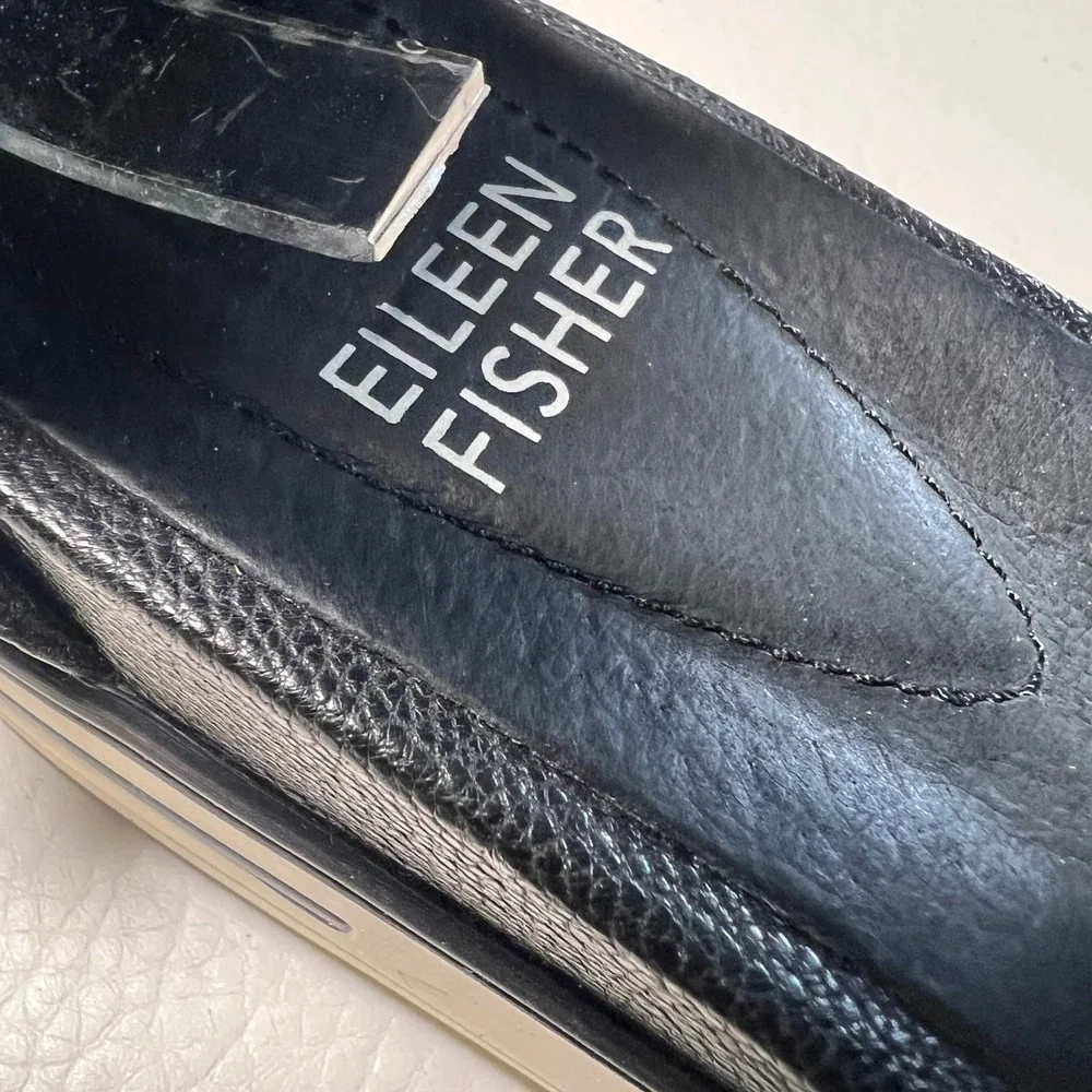 Eileen Fisher Sandals Women 6 Black Leather Platform Wedge Zip Back Gladiator